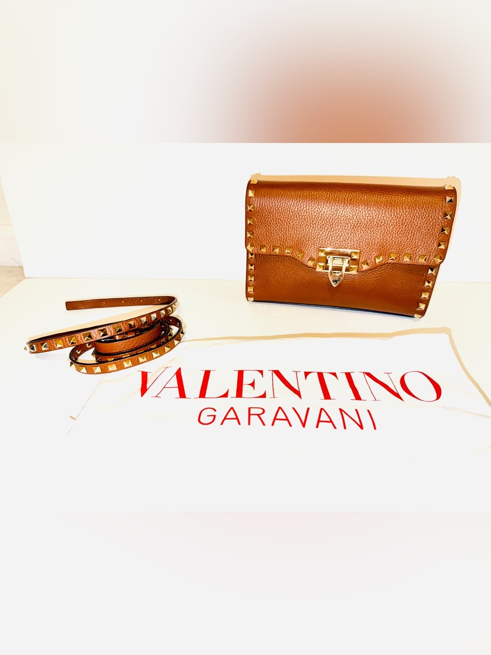 Valentino Garavani Tan/Brown Rockstud Crossbody